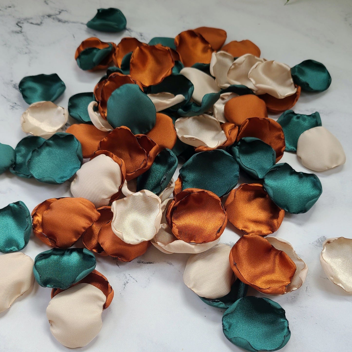 Emerald, Terracotta, gold & beige rose petals for fall wedding aisle decor, flower girl basket, confetti scatter, engagement backdrop photo shoot prop