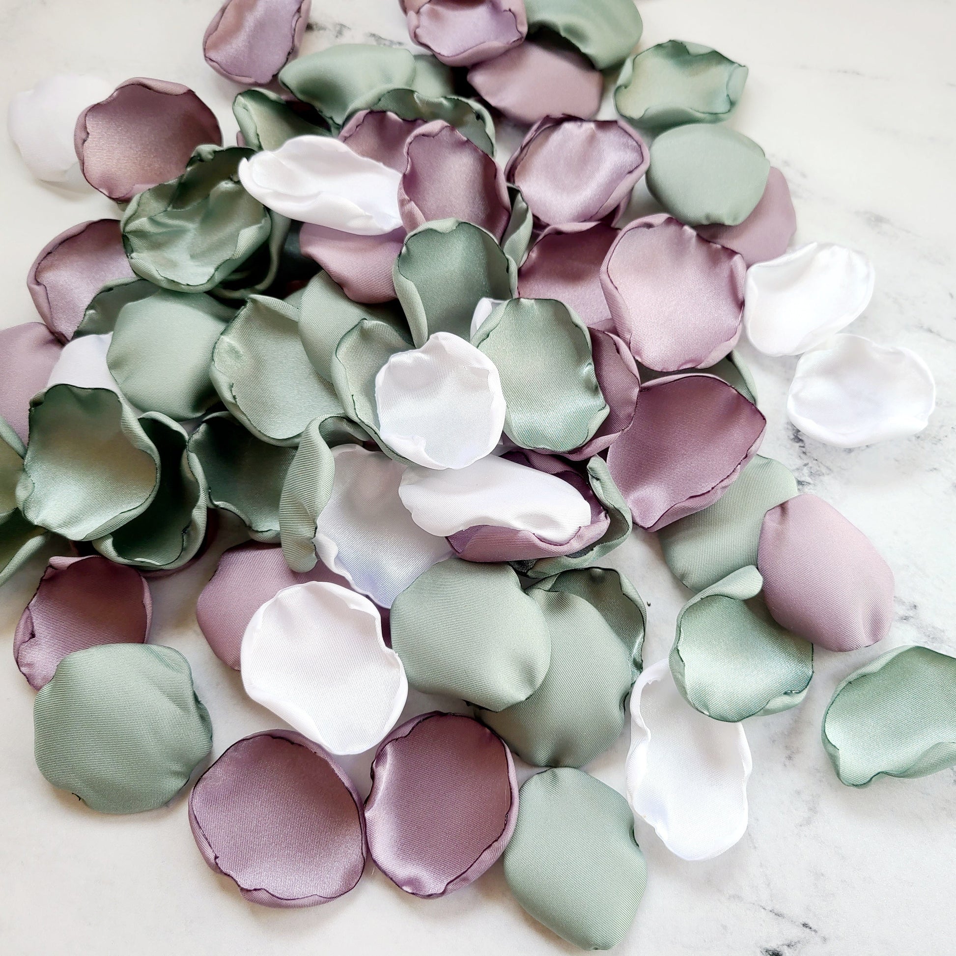 White, Dusty Purple and Dusty Sage Rose Petals for Flower Girl Baskets, wedding aisle decor, Lavender and Sage Flower Girl Petals for tossing or wedding aisle decor, wedding decor rose petals, bridesmaid box, engagement backdrop props, She Said Yes, bridal brunch decorations