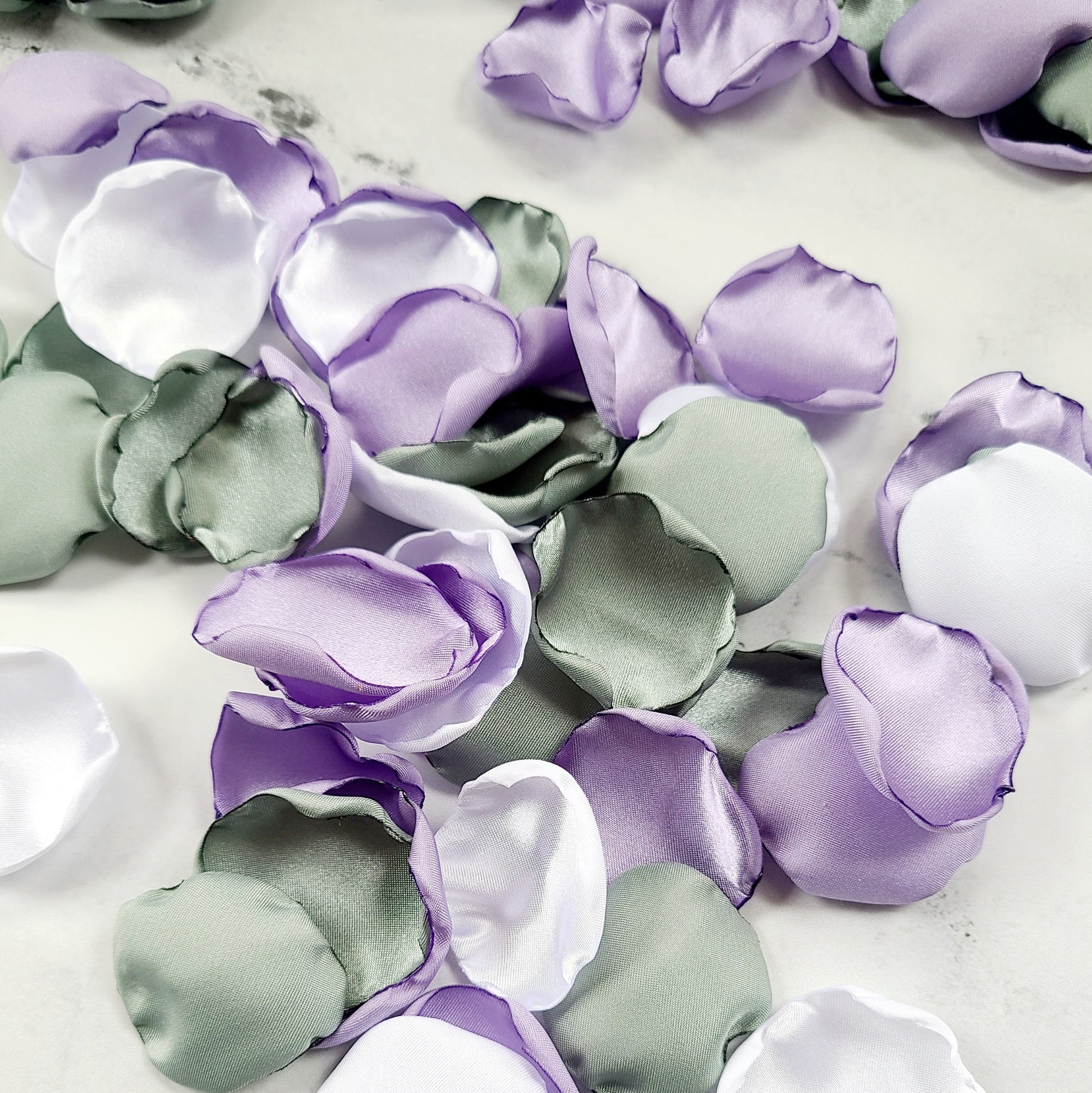 White, Dusty Sage & Lavender Rose Petals for flower girl baskets, table confetti, marry me decorations, whimsical garden event decorations