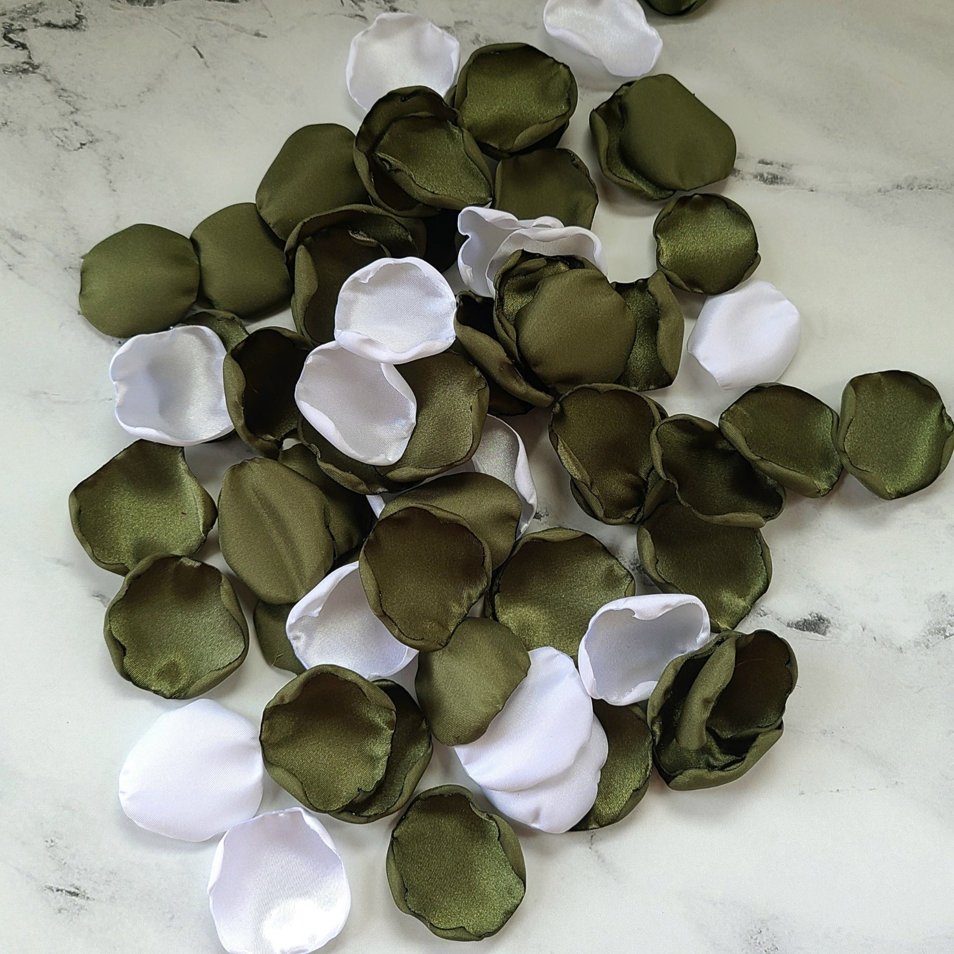 White & Olive Green rose petals for flower girl baskets, engagement backdrop props, fall wedding decor, table confetti