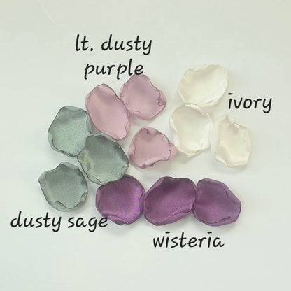 A mix of different shades of purple and sage green rose petals. Includes Wisteria, Dusk Purple, Ivory and dusty sage rose petals for flower girl toss, baskets, aisle decor, photo flatlays, table scatter. Perfect for future brides planning a classic wedding or Love in Bloom or Whimsical bridal shower event ideas.