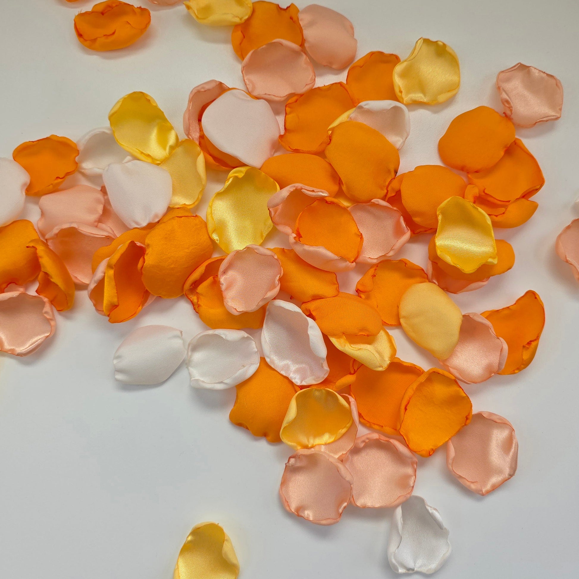 Orange Peach Yellow Ivory rose petals for flower girl petals, wedding aisle decor, whimsical wedding ideas, sunset wedding color scheme, backdrop accents, reception tablescapes 