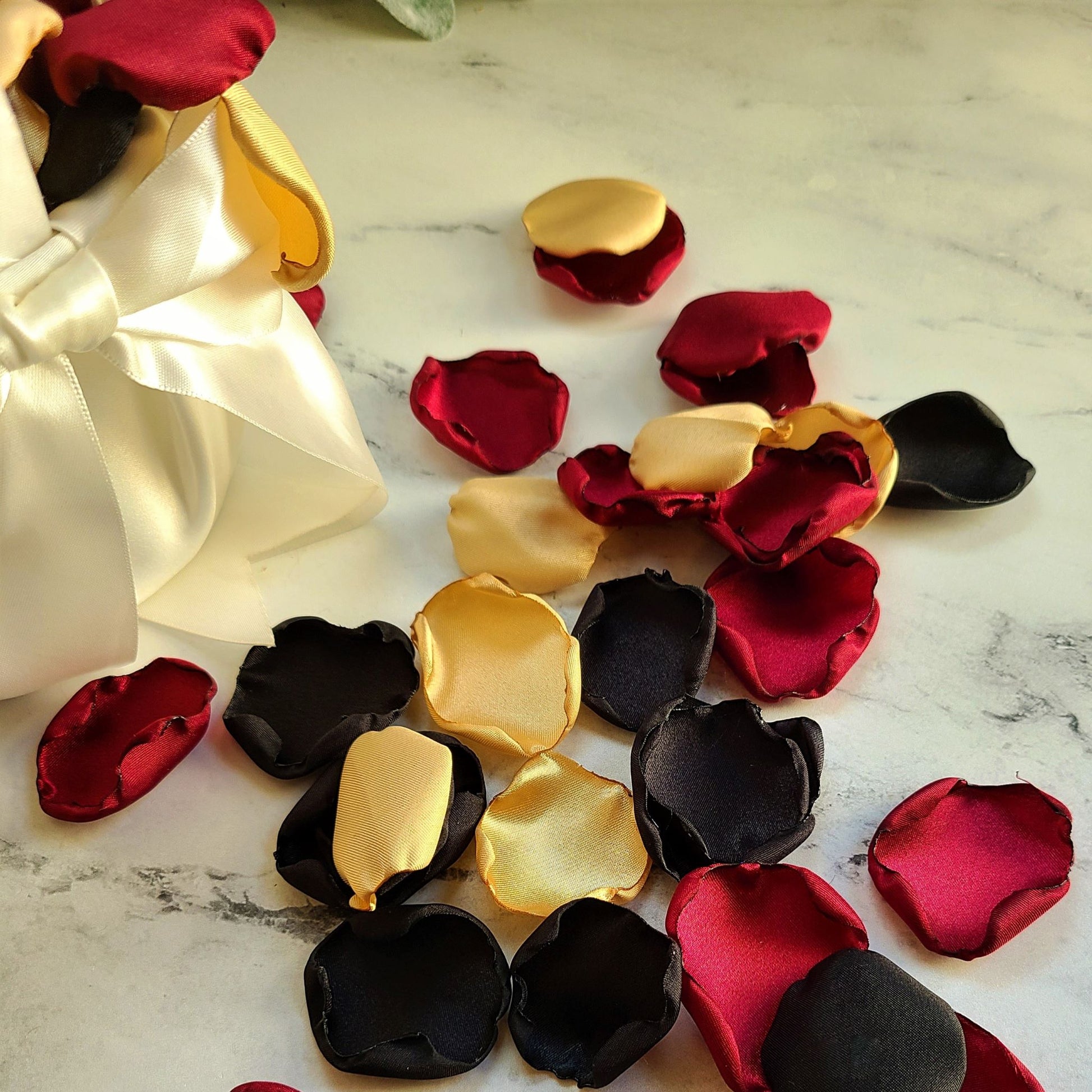 Black, Burgundy and Gold Wedding Decor Rose Petals Black, Burgundy and Gold Wedding Decor Rose Petals, confetti scatter, flower girl baskets, engagement photo prop ideas, wedding table decor