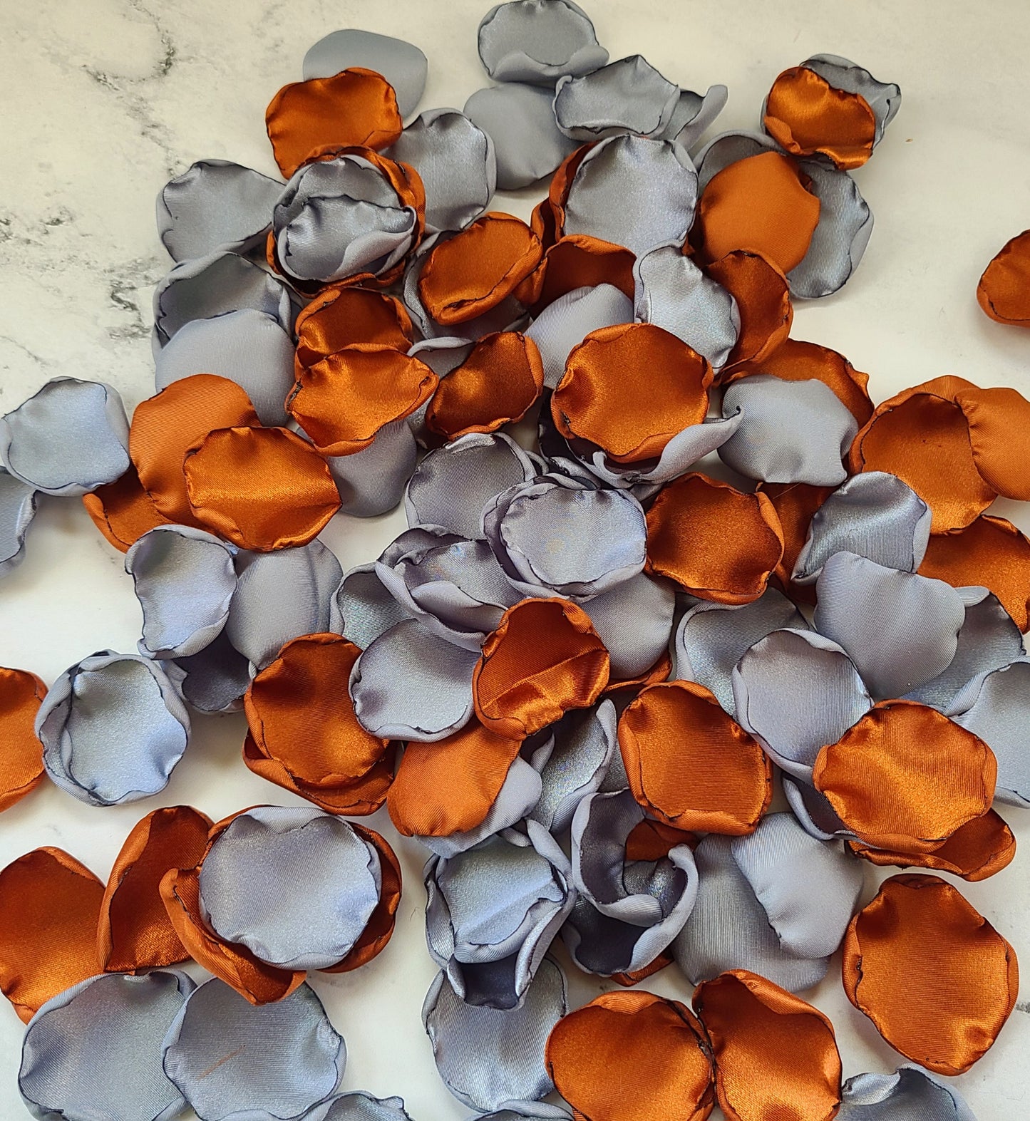 Burnt orange terracotta and dusty blue rose petals for wedding decor, flower girl basket, confetti scatter