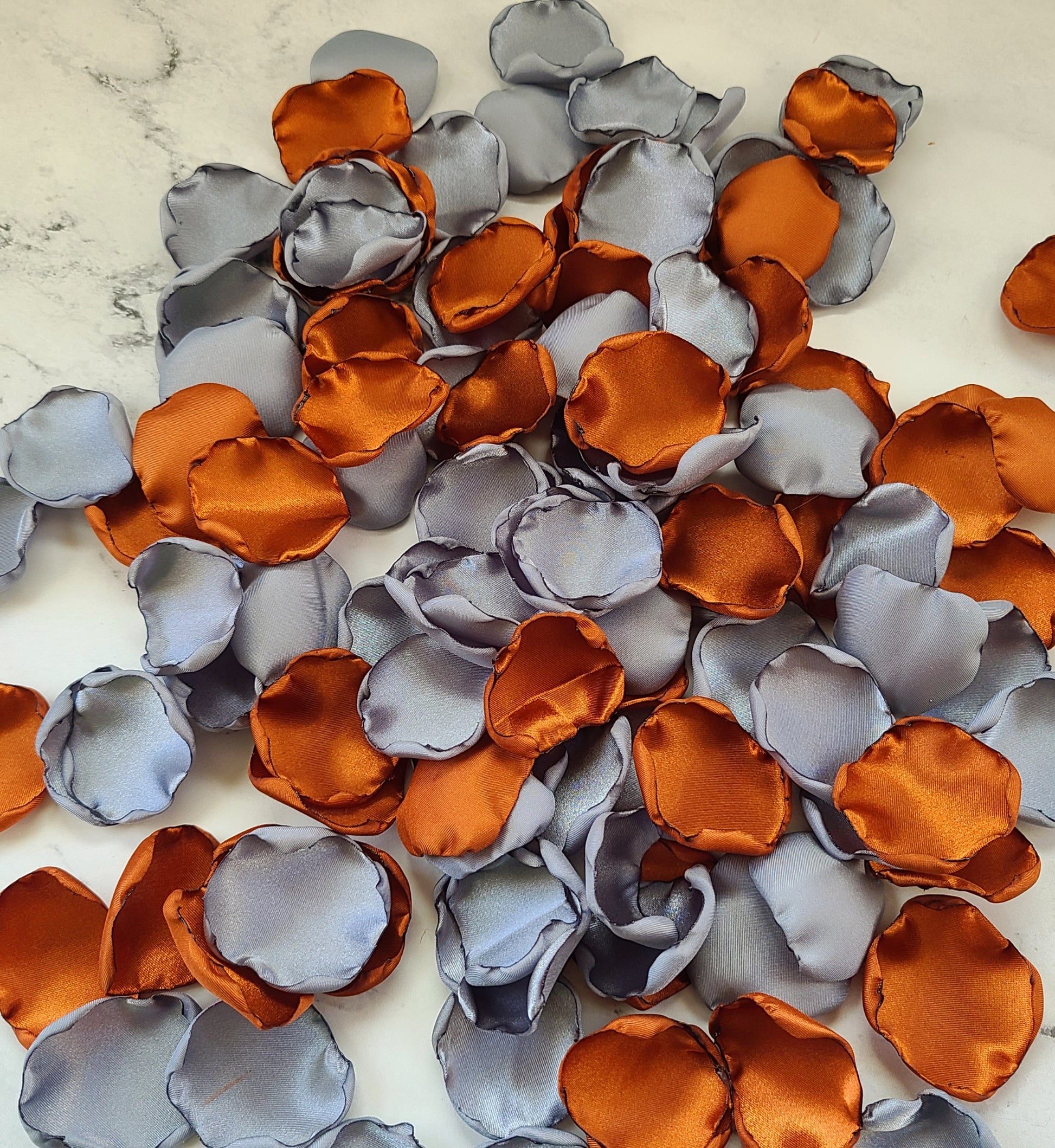Burnt orange terracotta and dusty blue rose petals for wedding decor, flower girl basket, confetti scatter