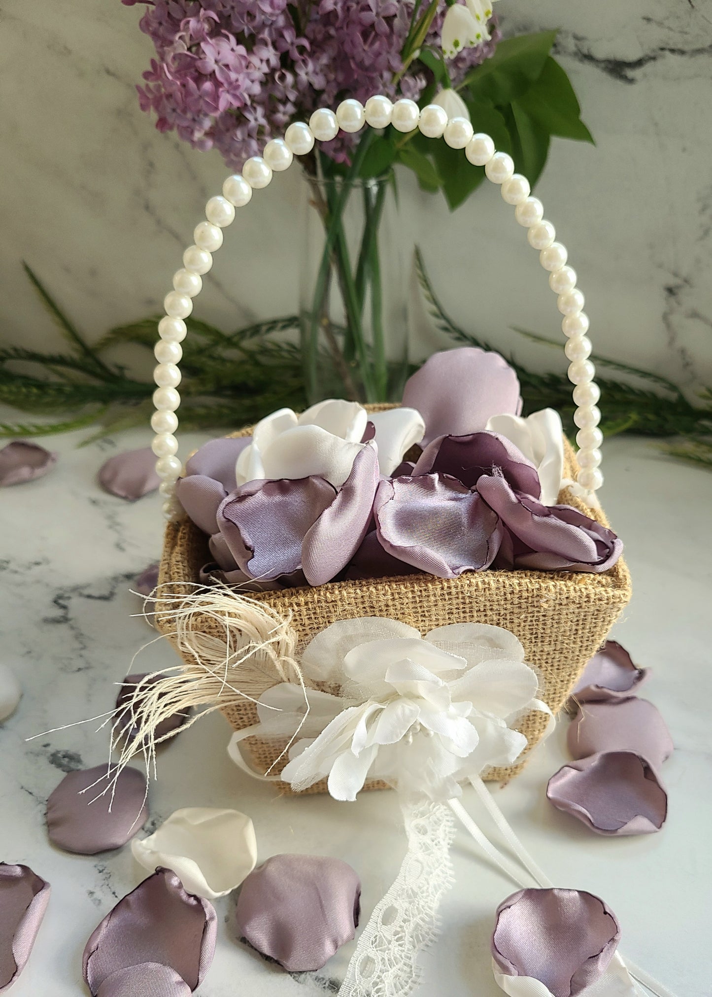 Dusty Purple Rose Petals in Western flower girl basket, Wedding Decor Petals, f, wedding table decor, aisle decorations, confetti scatter, engagement photo props, boho wedding ideas