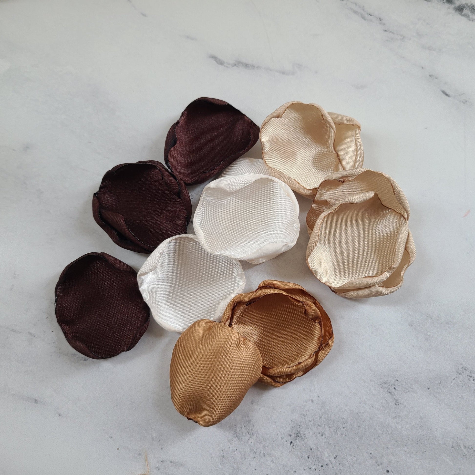 espresso brown, tan , ivory beige rose petals, flower girl petals, confetti scatter, in my flower girl era