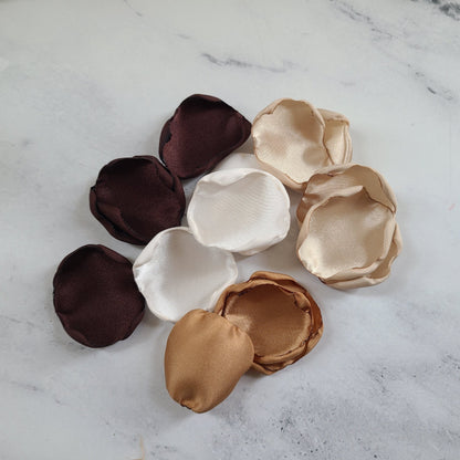 espresso brown, tan , ivory beige rose petals, flower girl petals, confetti scatter, in my flower girl era