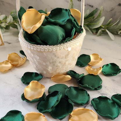 Emerald green & gold rose petals for flower girl baskets, winter wedding aisle decor, wedding table centerpiece confetti scatter, bridesmaid proposal box 