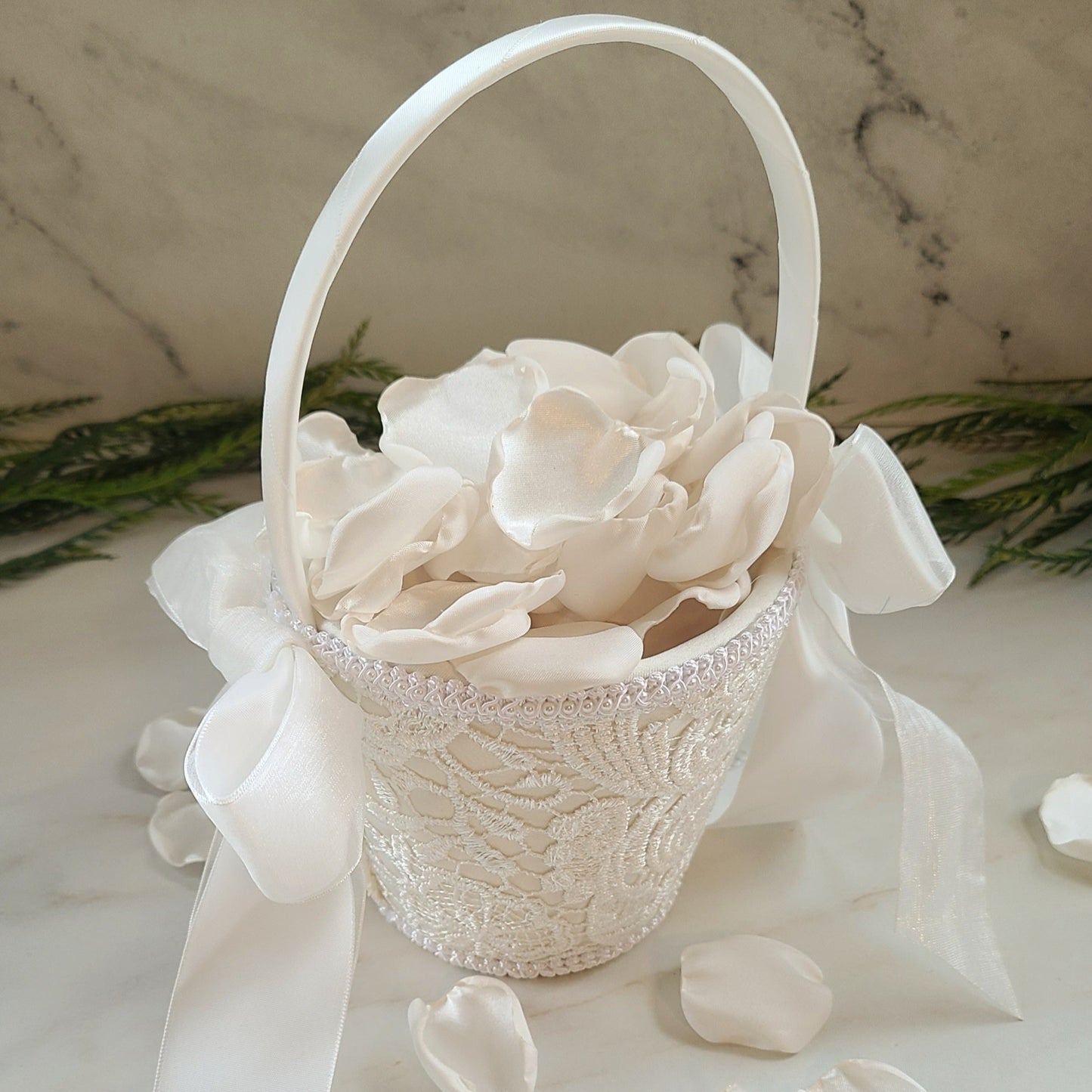off White, Ivory Rose Petals Wedding Decor Ideas, Ivory Boho Flower Girl Basket