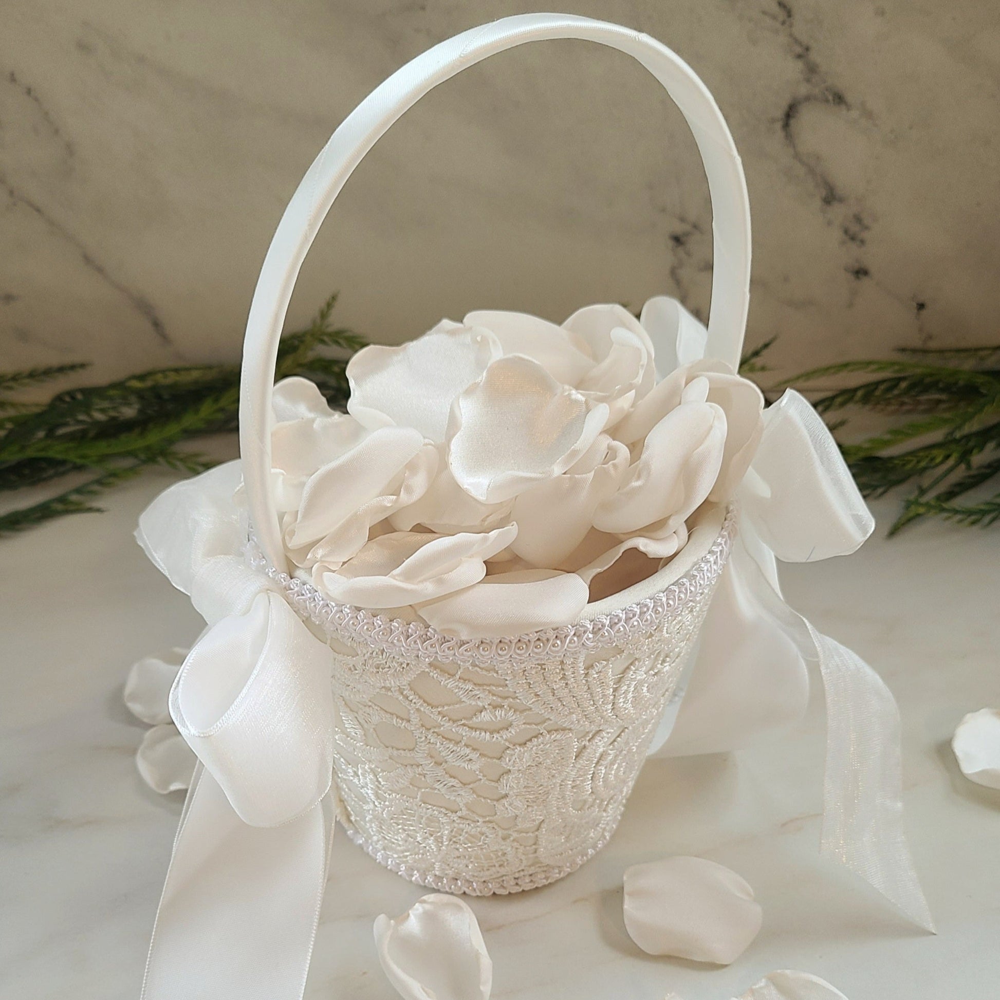 off White, Ivory Rose Petals Wedding Decor Ideas, Ivory Boho Flower Girl Basket