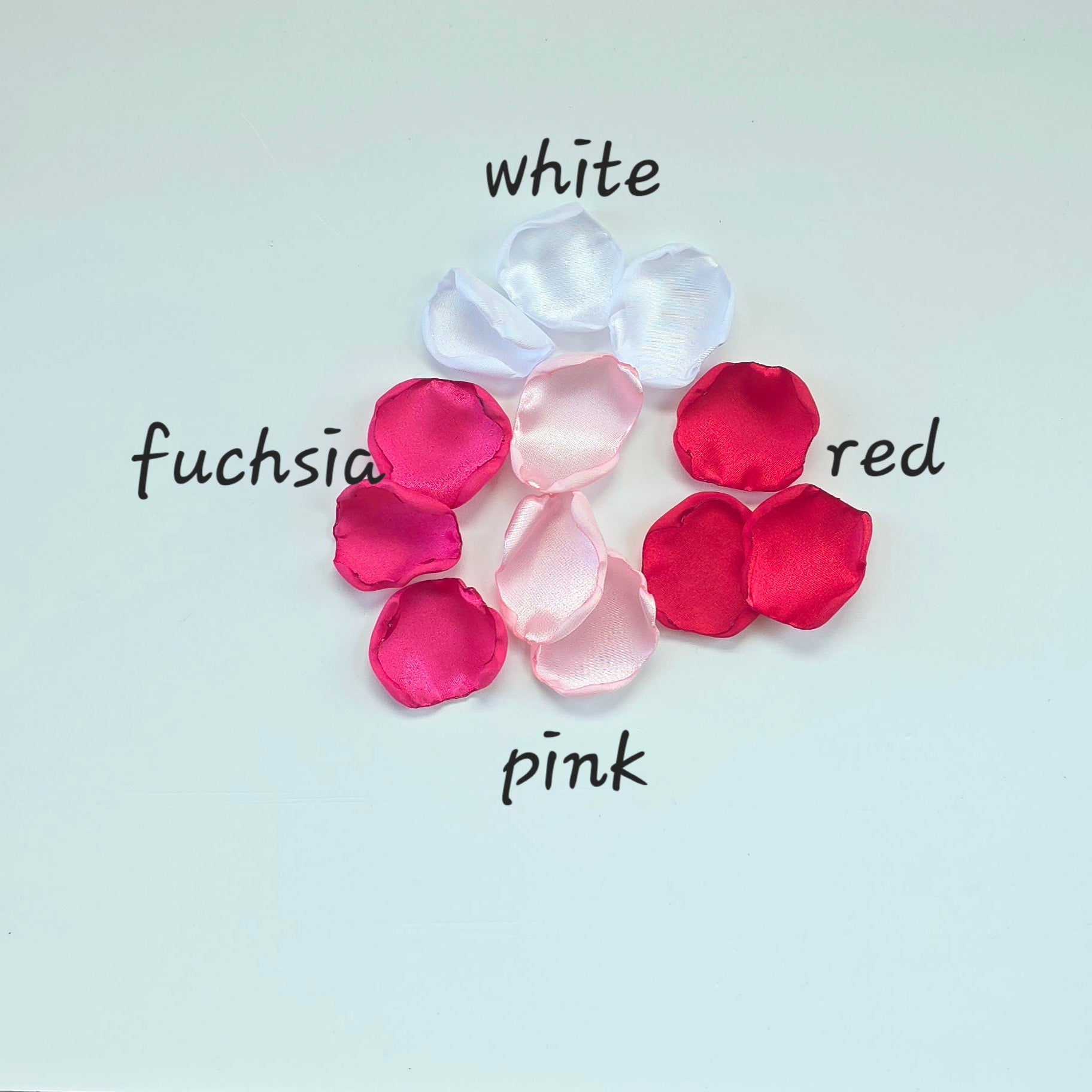 Red, fuchsia, pink and white rose petals for wedding aisle decor, flower girl toss, valentine date night tablescape decor, future bride color scheme ideas, confetti