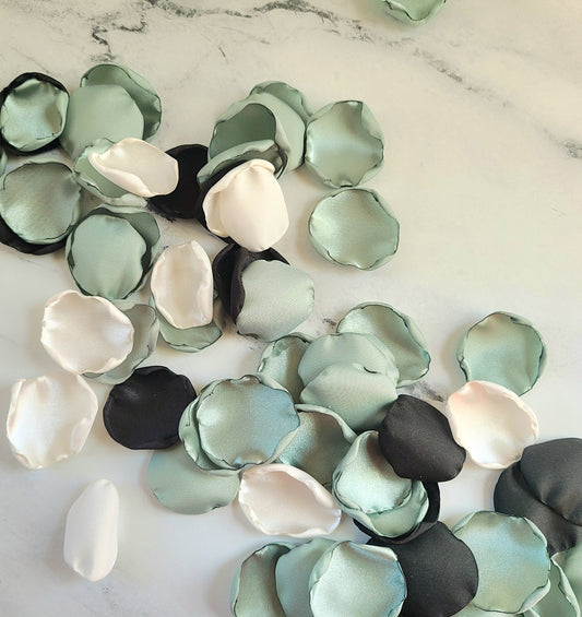 Dusty Sage & Black wedding Decor Rose Petals, Boho Flower Girl Petals, Fall Wedding Aisle Decorations, Confetti Scatter