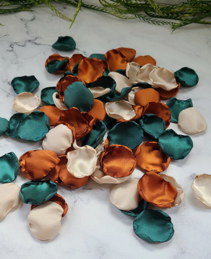 Emerald,Beige, Gold & Terracotta Wedding Decor Rose Petals, Fall Flower Girl Petals
