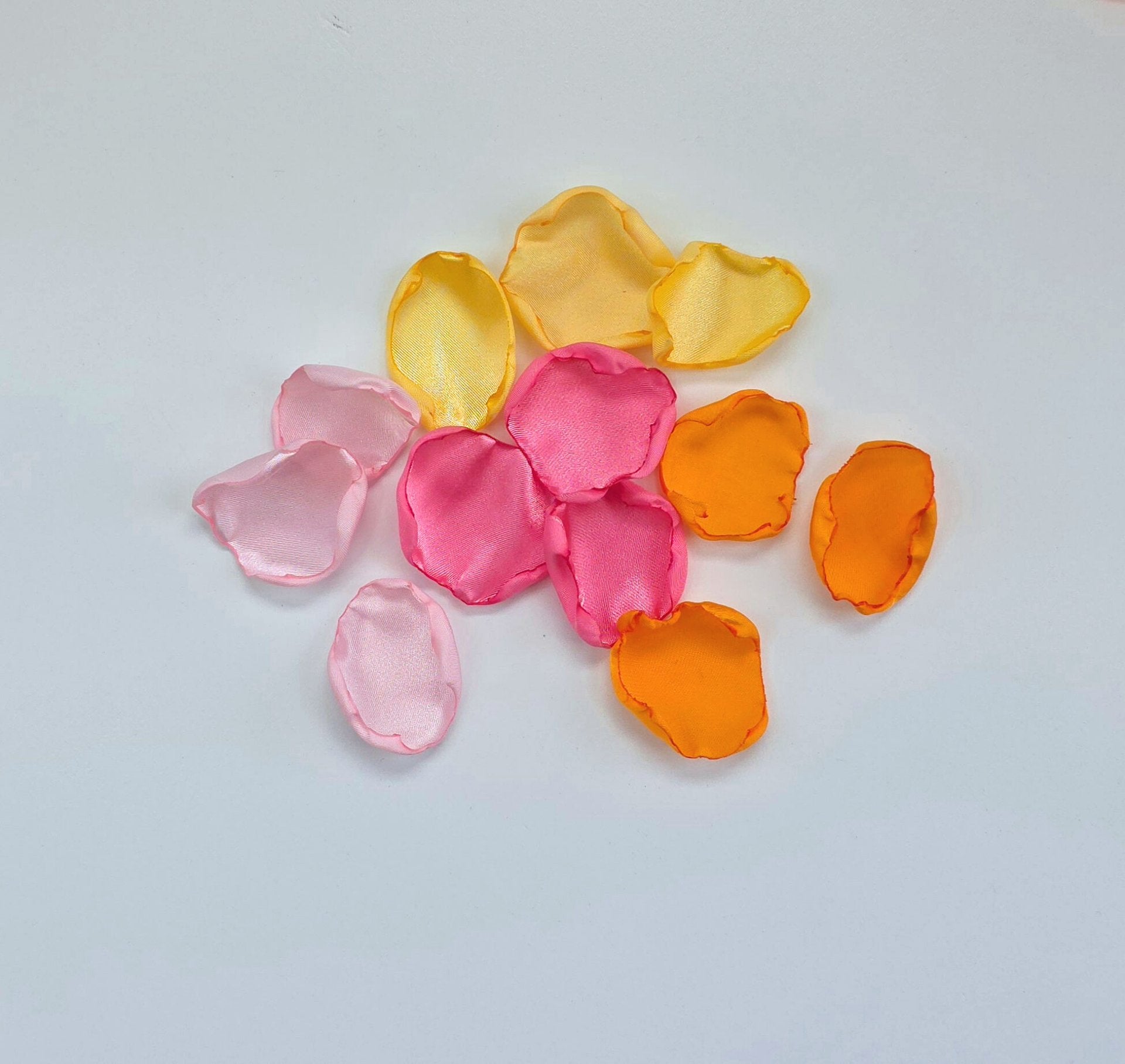 Pink, orange, ivory and yellow rose petals for flower girl tossing, confetti scatter, receptions tablescapes accents, ceremony backdrop, whimsical wedding color scheme, future bride ideas, wedding aisle decor